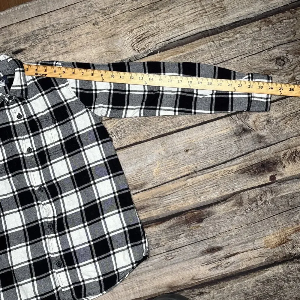 Place Black White Plaid Flannel Long Sleeve Button Up Shirt Boys XL
